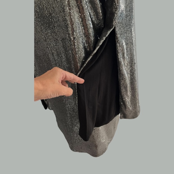 DRESS THE POPULATION SILVER SHINEY SEQUIN PARTY DRESS NEW TAGS Large - Picture 8 of 13